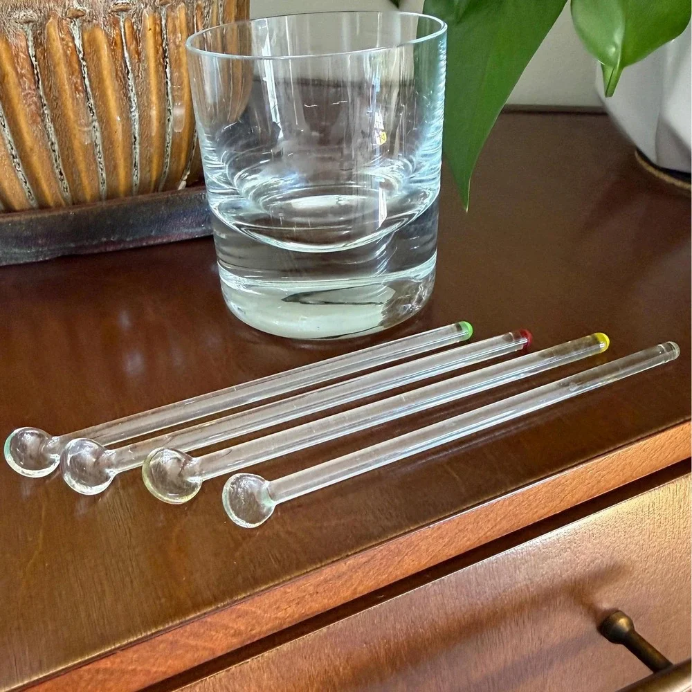 Vintage Glass Swizzle Sticks | Red, Green, Yellow, Clear | MCM Cocktail Set of 4